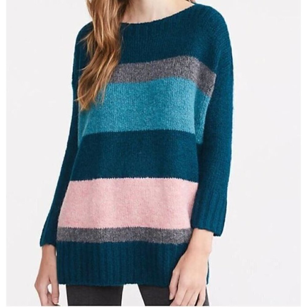 Lou Grey LOFT Sweater Womens Small  Striped Boat Neck Poncho Oversized Alpaca